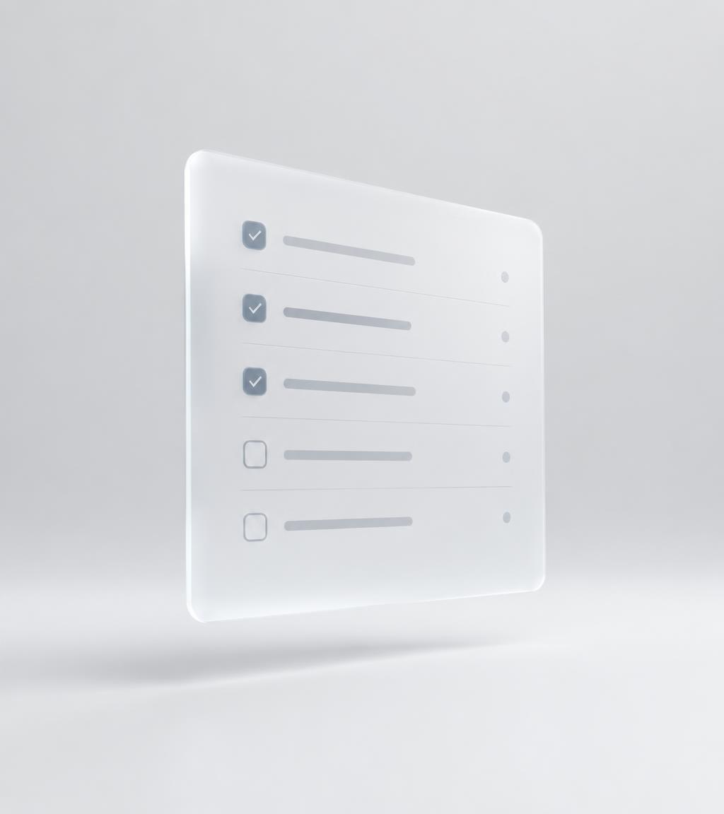 A frosted glass panel with a clean checklist interface
